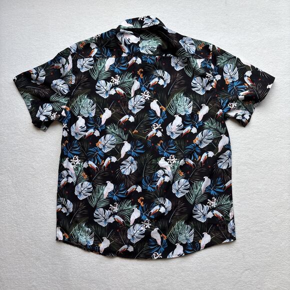 Tunevuse Men Medium Hawaiian Shirt Toucan Cockatoos Bird Floral Black - Picture 12 of 12